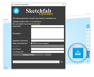 Возможность передачи отсканированных моделей на популярную платформу 3D контента Sketchfab